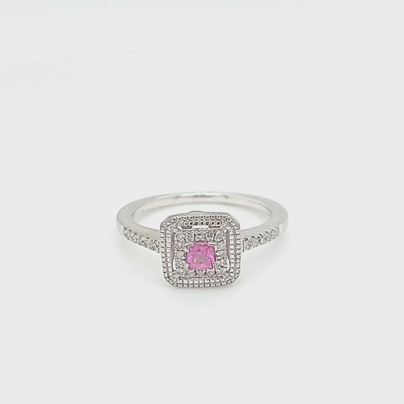Pink Sapphire and Diamond Square Ring
