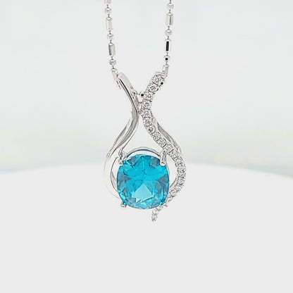 Oval Blue Zircon with Diamond Outline Pendant