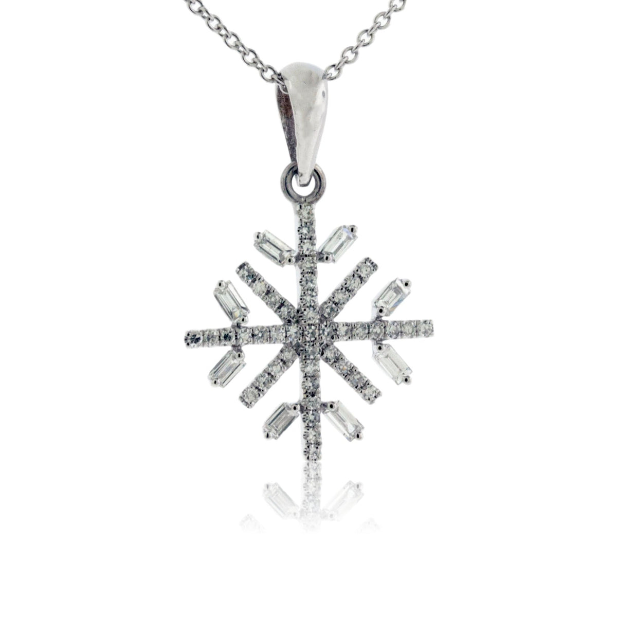 Baguette and Round Diamond Snowflake Pendant - Park City Jewelers