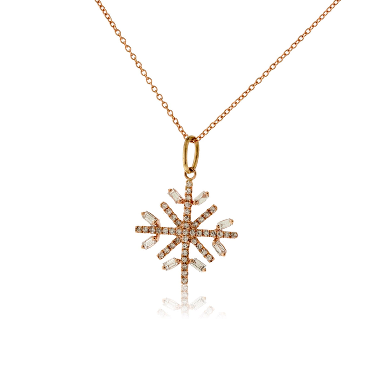 Baguette and Round Diamond Snowflake Pendant - Park City Jewelers