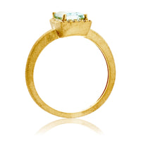 Baguette-Cut Aquamarine in Yellow Gold with Diamond Halo Ring - Park City Jewelers