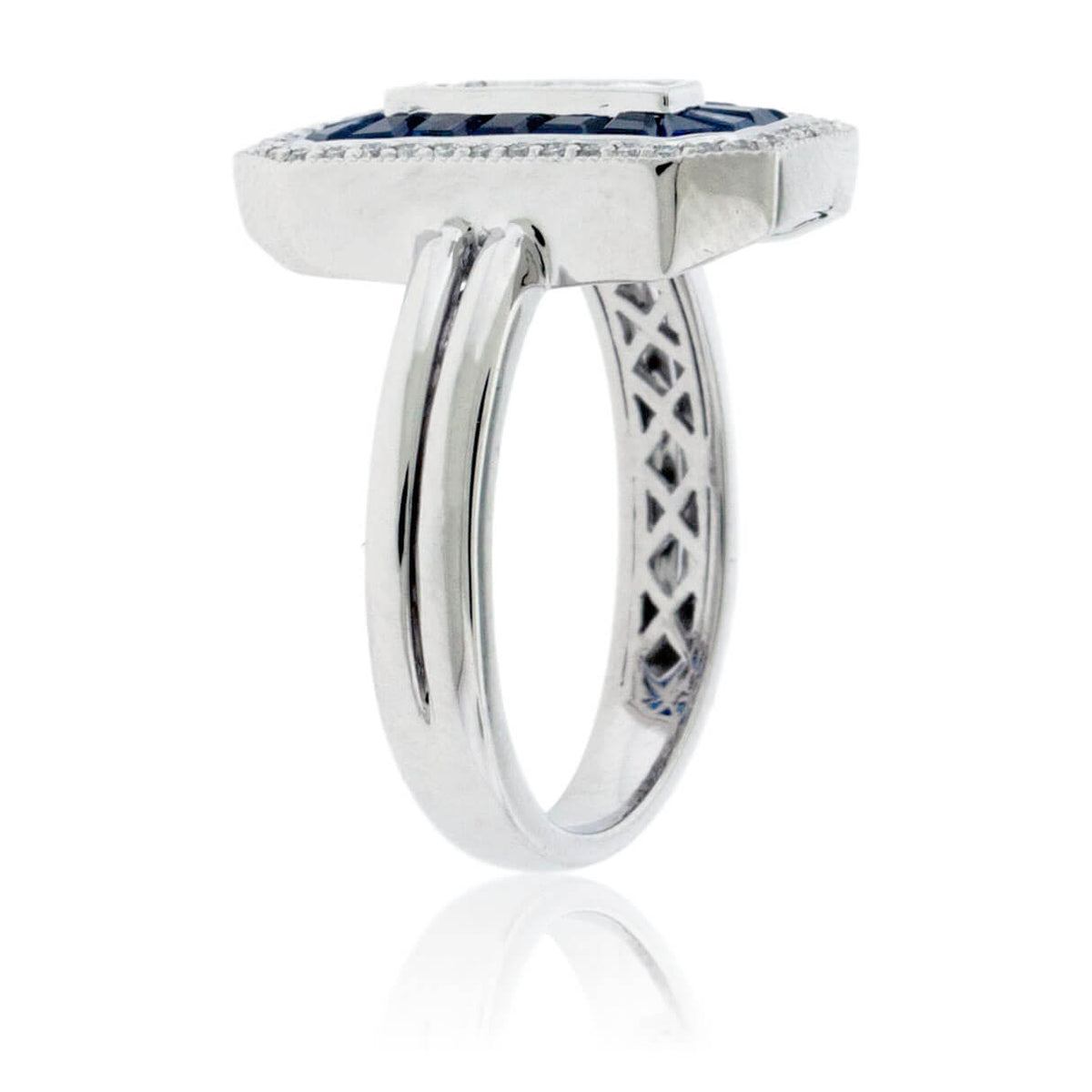 Baguette Sapphire & Diamond Classic Style Halo Ring - Park City Jewelers