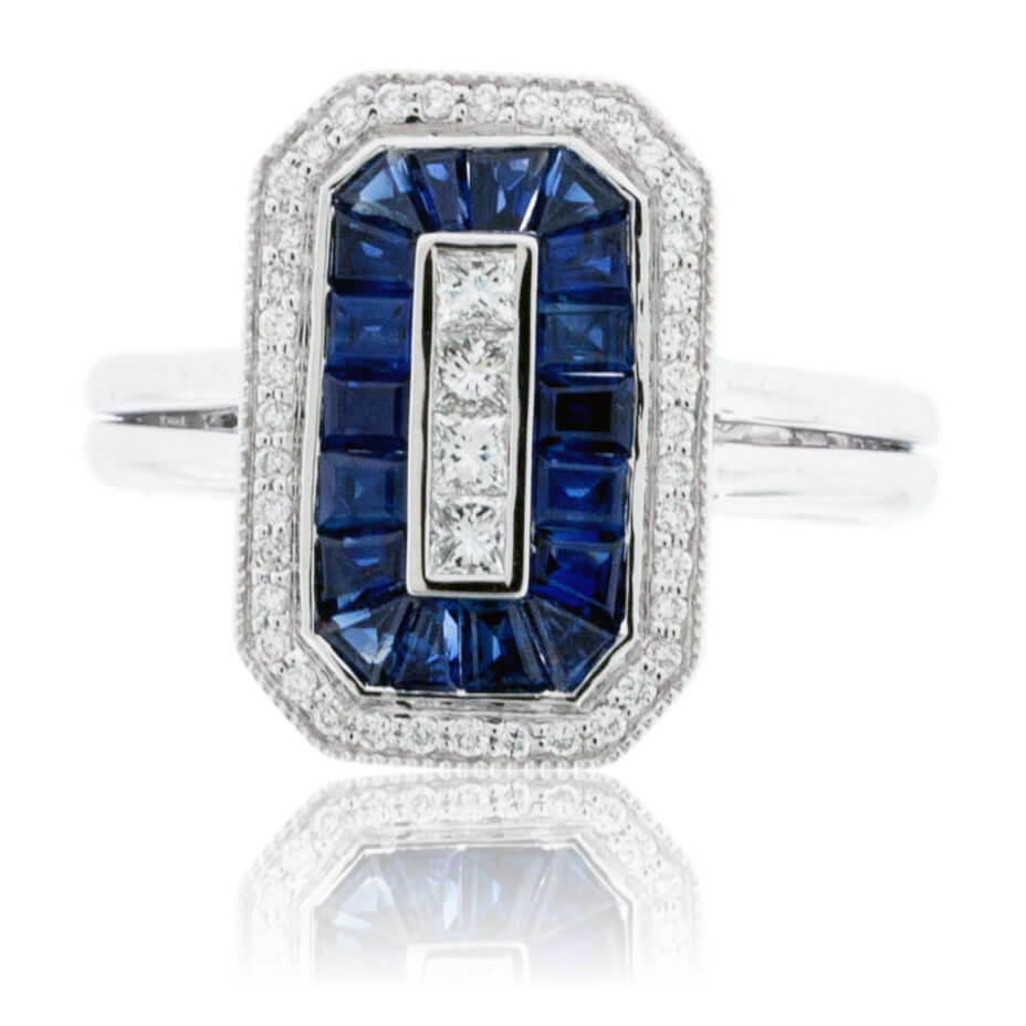 Baguette Sapphire & Diamond Classic Style Halo Ring - Park City Jewelers