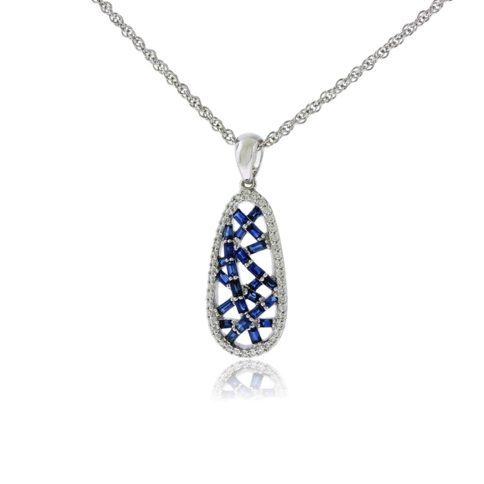 Baguette Sapphire & Diamond Halo Pendant w/Chain - Park City Jewelers