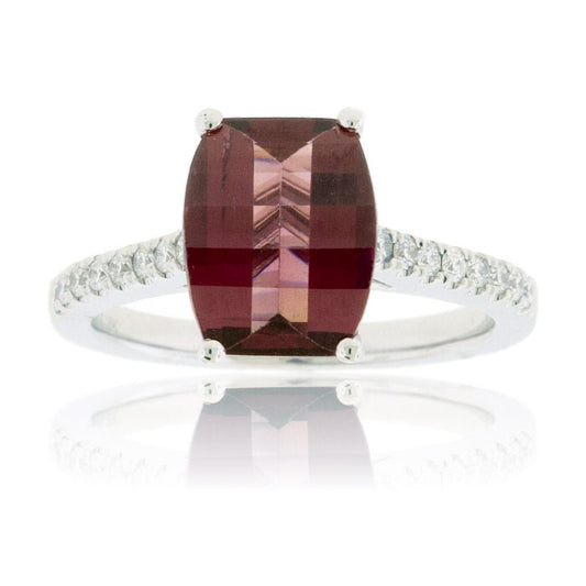 Barrel Rhodolite Garnet and Diamond Lined Ring - Park City Jewelers