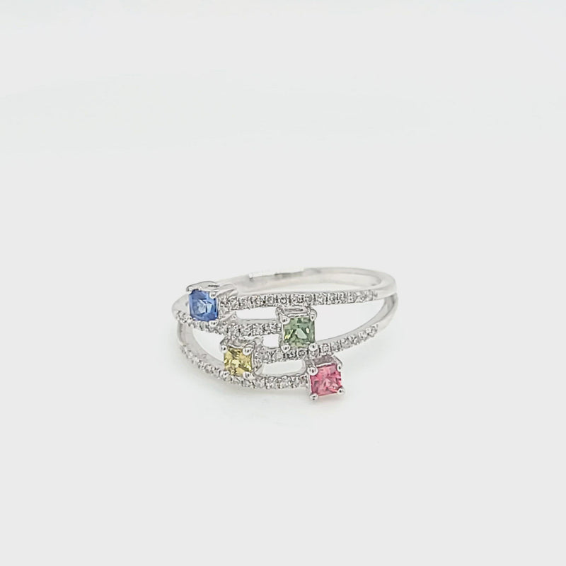 Prong Set Style Rainbow Sapphire & Diamond Ring