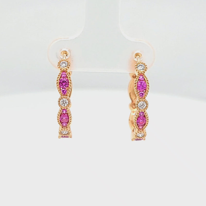 Pink Sapphire & Diamond Accented Hoop Earrings