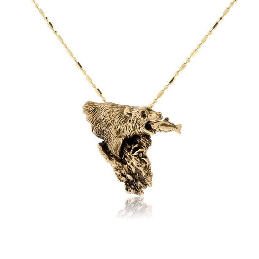 Bear Catching a Fish Pendant with Invisible Bail - Park City Jewelers