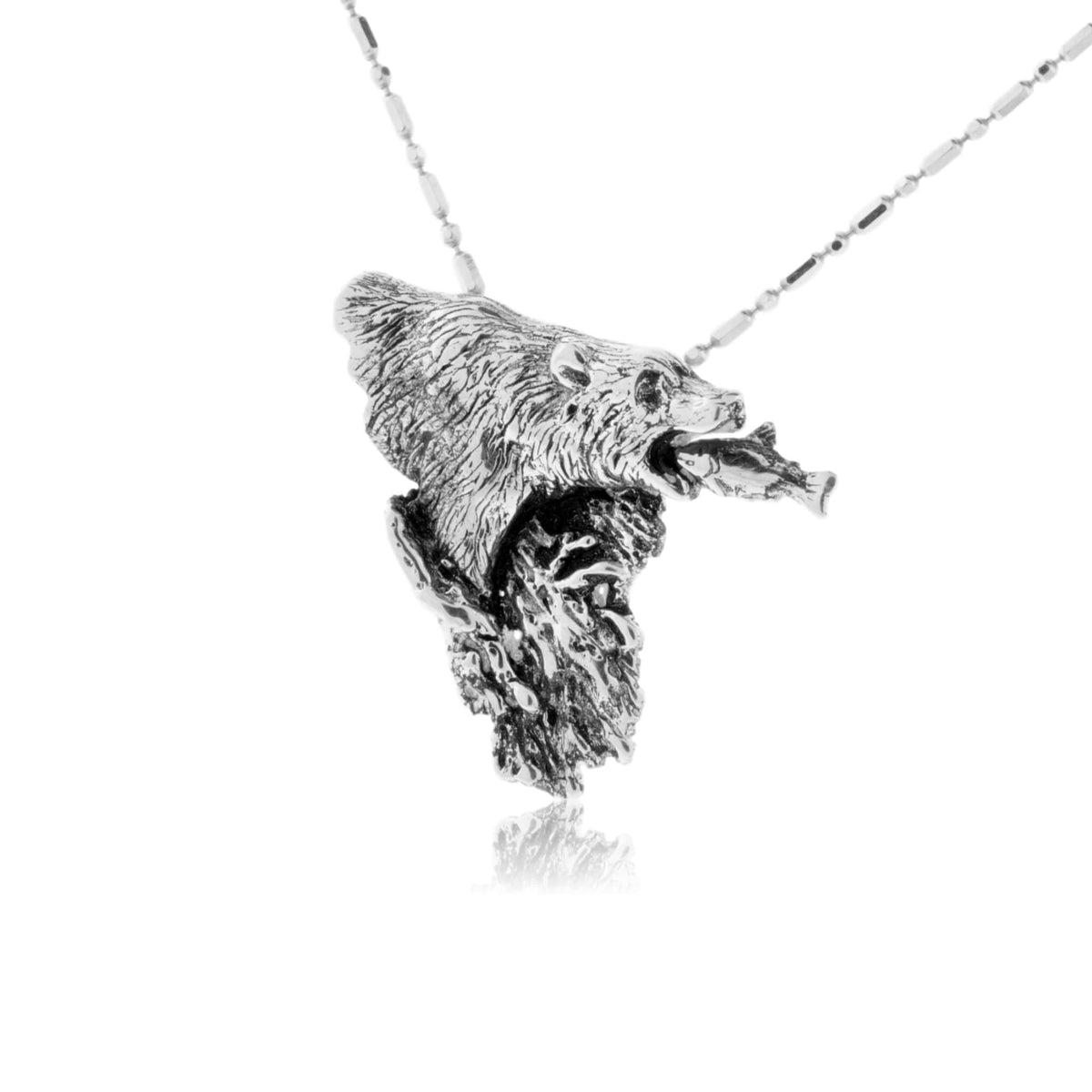 Bear Catching a Fish Pendant with Invisible Bail - Park City Jewelers