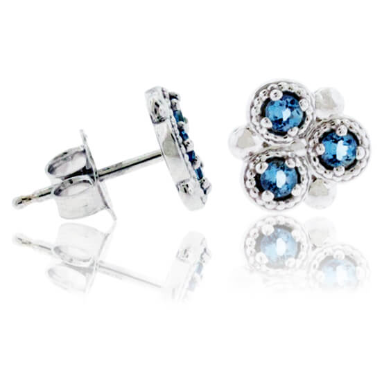 Bezel-Set 3 Round Cut Aquamarine Stud Earrings - Park City Jewelers