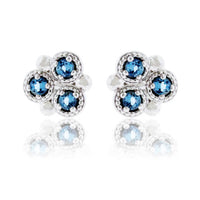 Bezel-Set 3 Round Cut Aquamarine Stud Earrings - Park City Jewelers