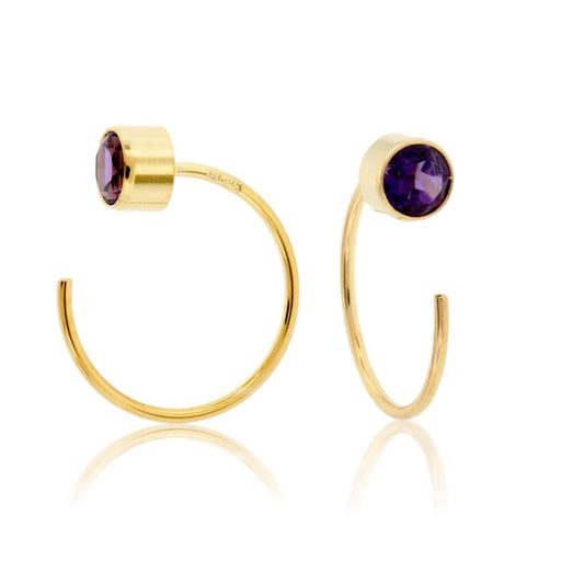 Bezel Set Amethyst Reverse Hoop Earrings - Park City Jewelers
