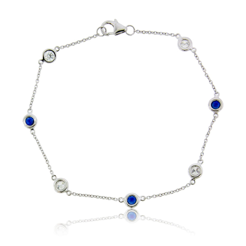 Bezel Set Blue Sapphire & Diamond Link Bracelet - Park City Jewelers
