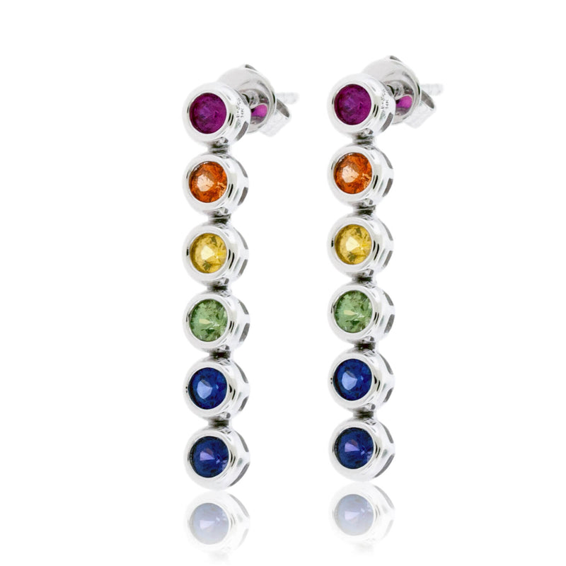 Bezel Set Diamond Cut Rainbow Sapphire Drop Earrings - Park City Jewelers