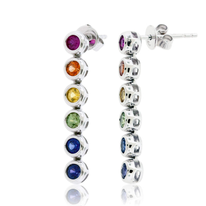 Bezel Set Diamond Cut Rainbow Sapphire Drop Earrings - Park City Jewelers