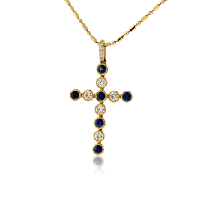 Bezel Set Diamond & Sapphire Cross Pendant - Park City Jewelers