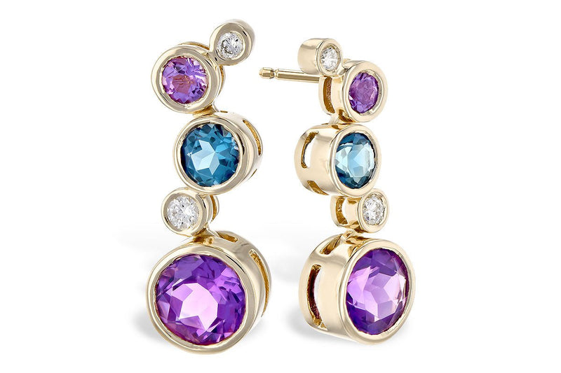 Bezel Set Round Amethyst, Blue Topaz & Diamond Floating Bubble Earrings - Park City Jewelers