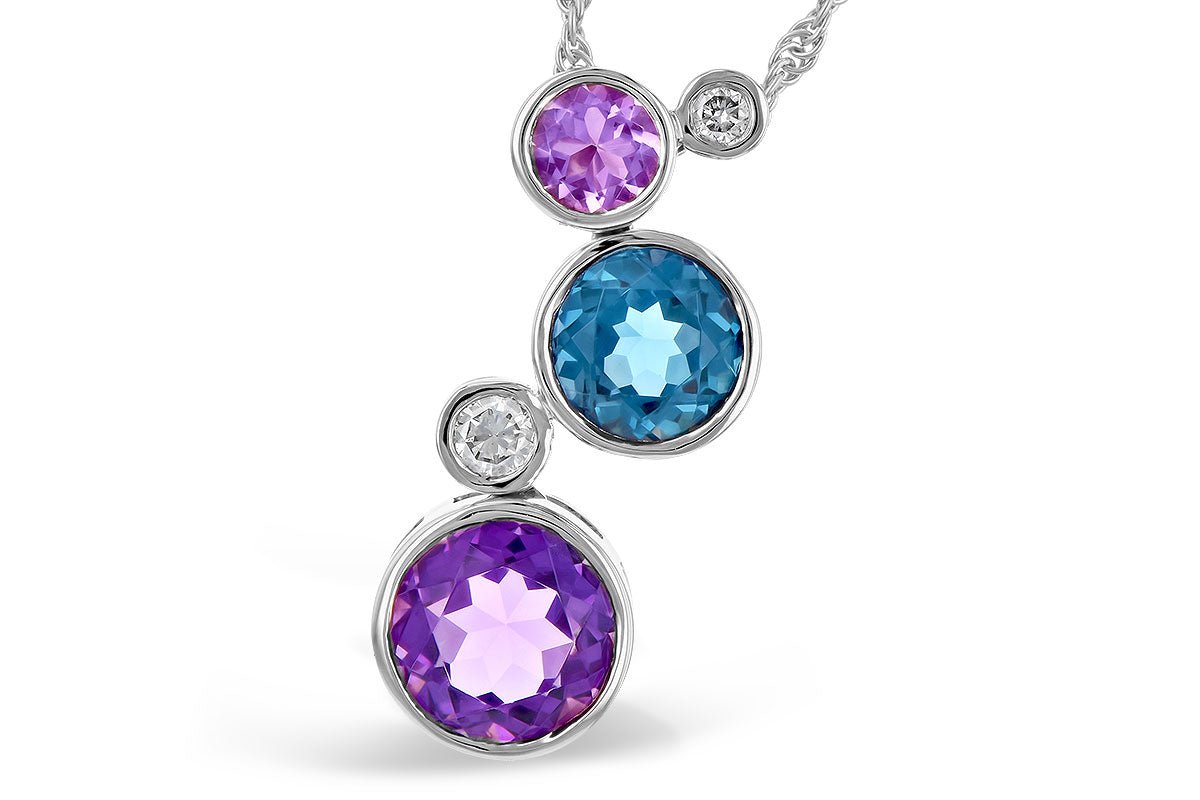 Bezel Set Round Amethyst, Blue Topaz & Diamond Floating Bubble Pendant - Park City Jewelers