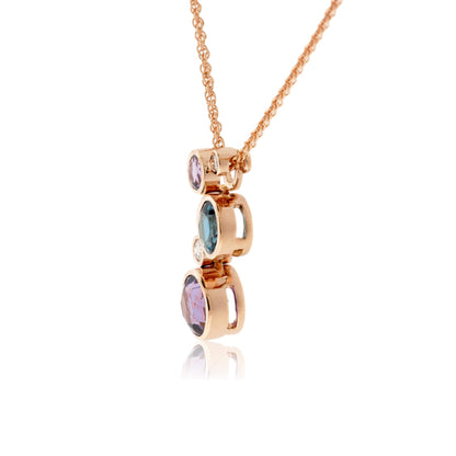 Bezel Set Round Amethyst, Blue Topaz & Diamond Floating Bubble Pendant - Park City Jewelers