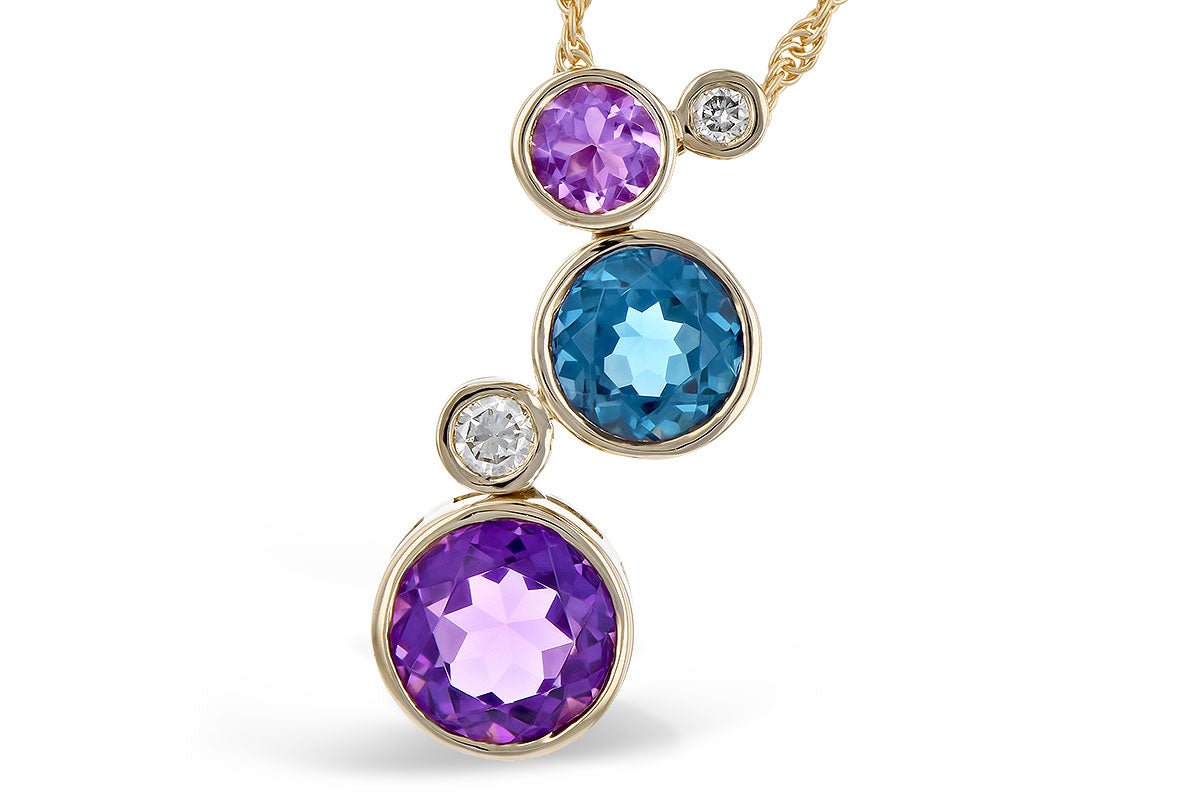 Bezel Set Round Amethyst, Blue Topaz & Diamond Floating Bubble Pendant - Park City Jewelers