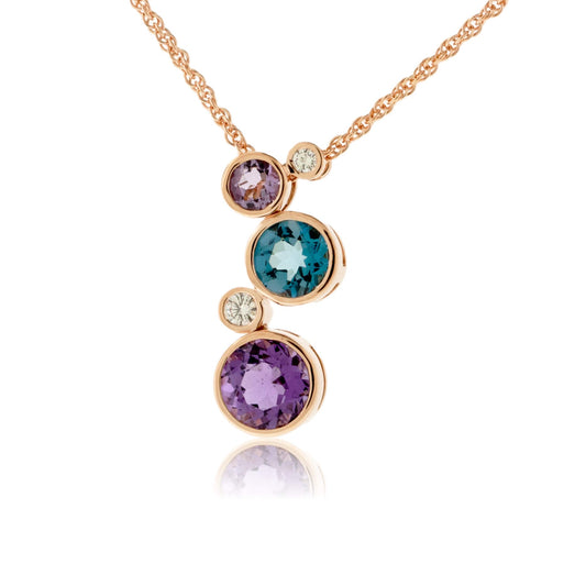 Bezel Set Round Amethyst, Blue Topaz & Diamond Floating Bubble Pendant - Park City Jewelers