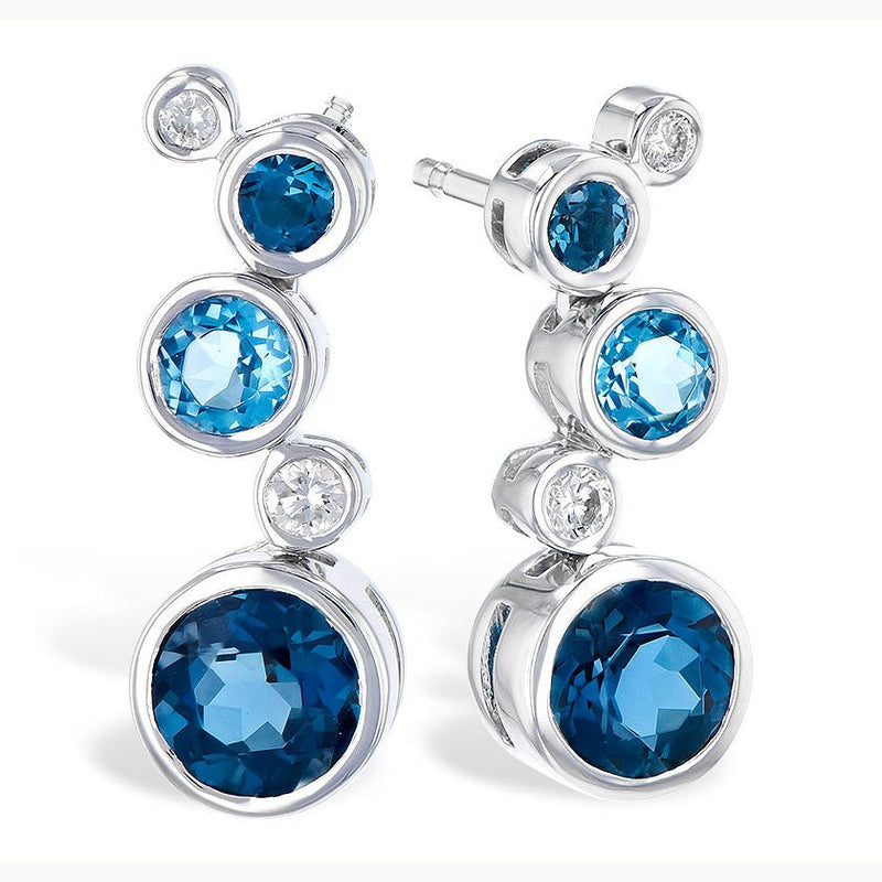 Bezel Set Round Blue Topaz & Diamond Floating Bubble Earrings - Park City Jewelers
