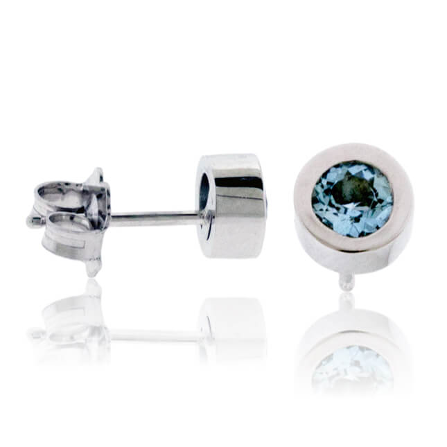 Bezel-Set Round Cut Aquamarine Stud Earrings - Park City Jewelers