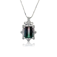 Bi-Color Tourmaline and Diamond Accented Vintage Style Pendant - Park City Jewelers