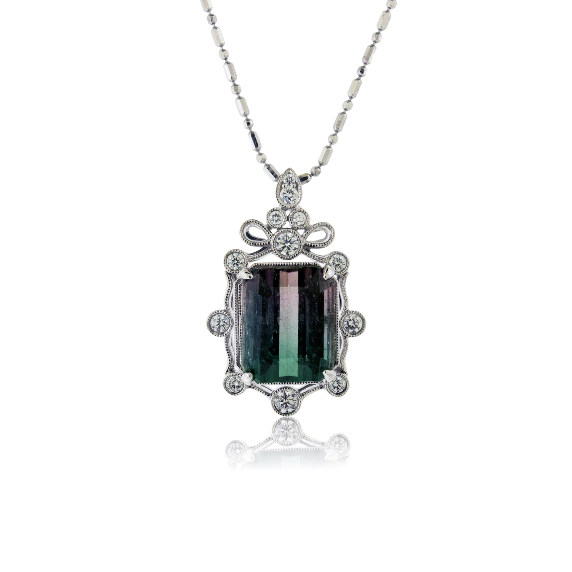 Bi-Color Tourmaline and Diamond Accented Vintage Style Pendant - Park City Jewelers
