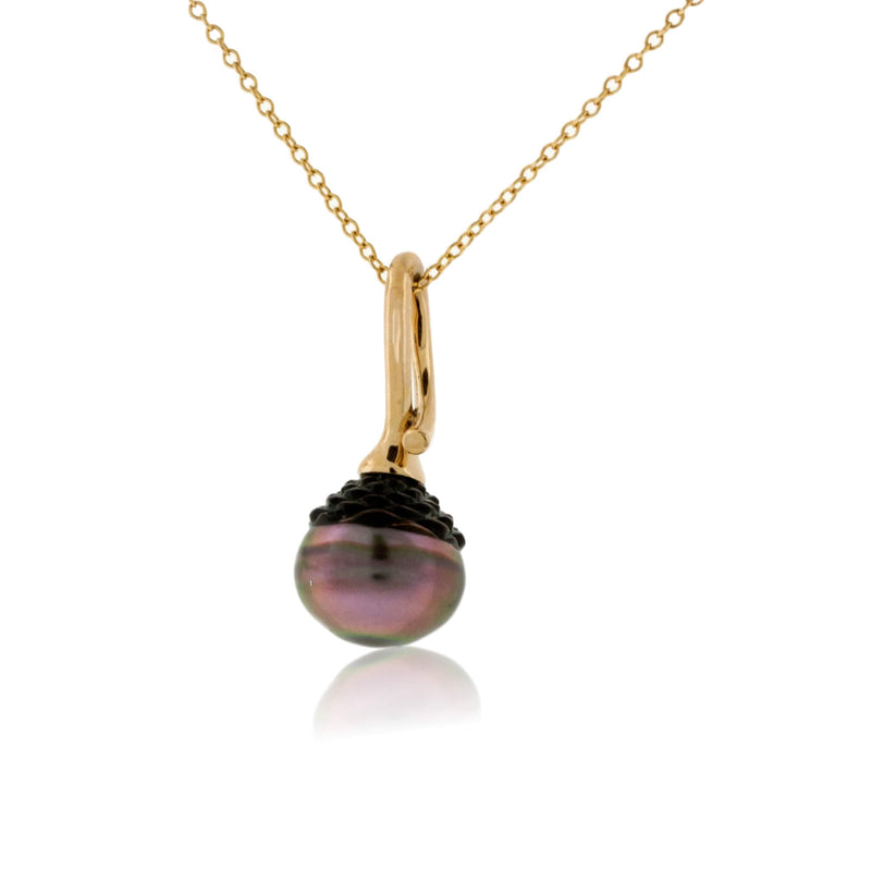 Black Carved Pearl Pendant w/Chain - Park City Jewelers