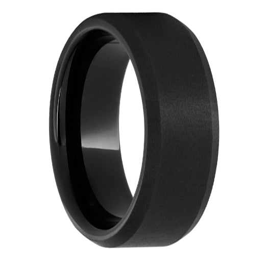 Black Ceramic Beveled Edge Band with Sandblast Finish - Park City Jewelers