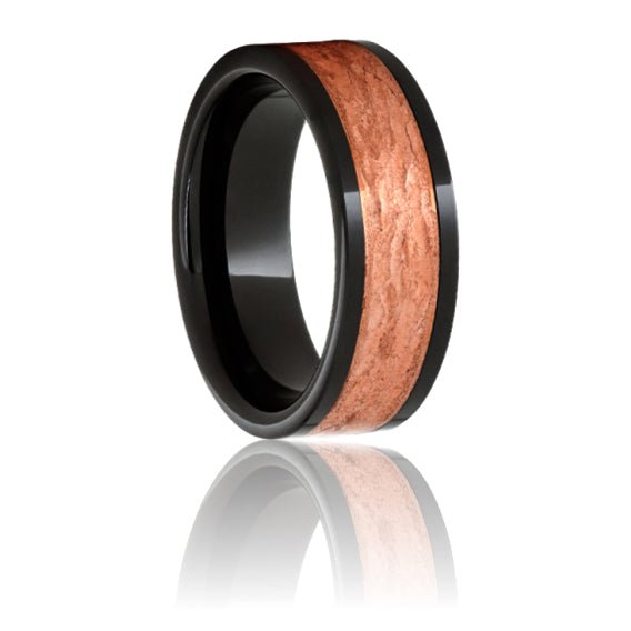 Black Ceramic Pipe Cut Ceramic Band with Copper Inlay - Park City Jewelers