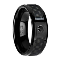 Black Ceramic Ring with Black Diamond and Black Carbon Fiber Inlay - Park City Jewelers