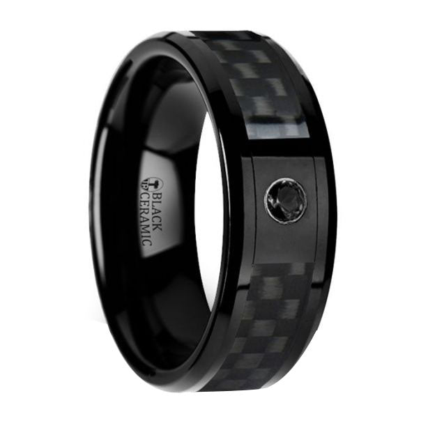 Black Ceramic Ring with Black Diamond and Black Carbon Fiber Inlay - Park City Jewelers