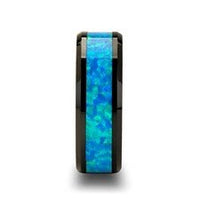 Black Ceramic Ring with Blue Green Opal Inlay - Park City Jewelers