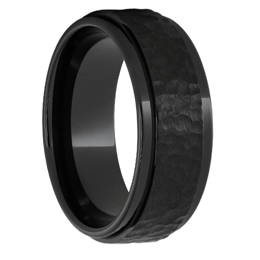 Black Diamond Ceramic Grooved Edge Band with Moon Finish - Park City Jewelers