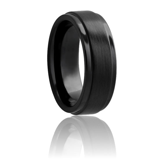 Black Diamond Ceramic Grooved Edge Band with Satin Finish - Park City Jewelers