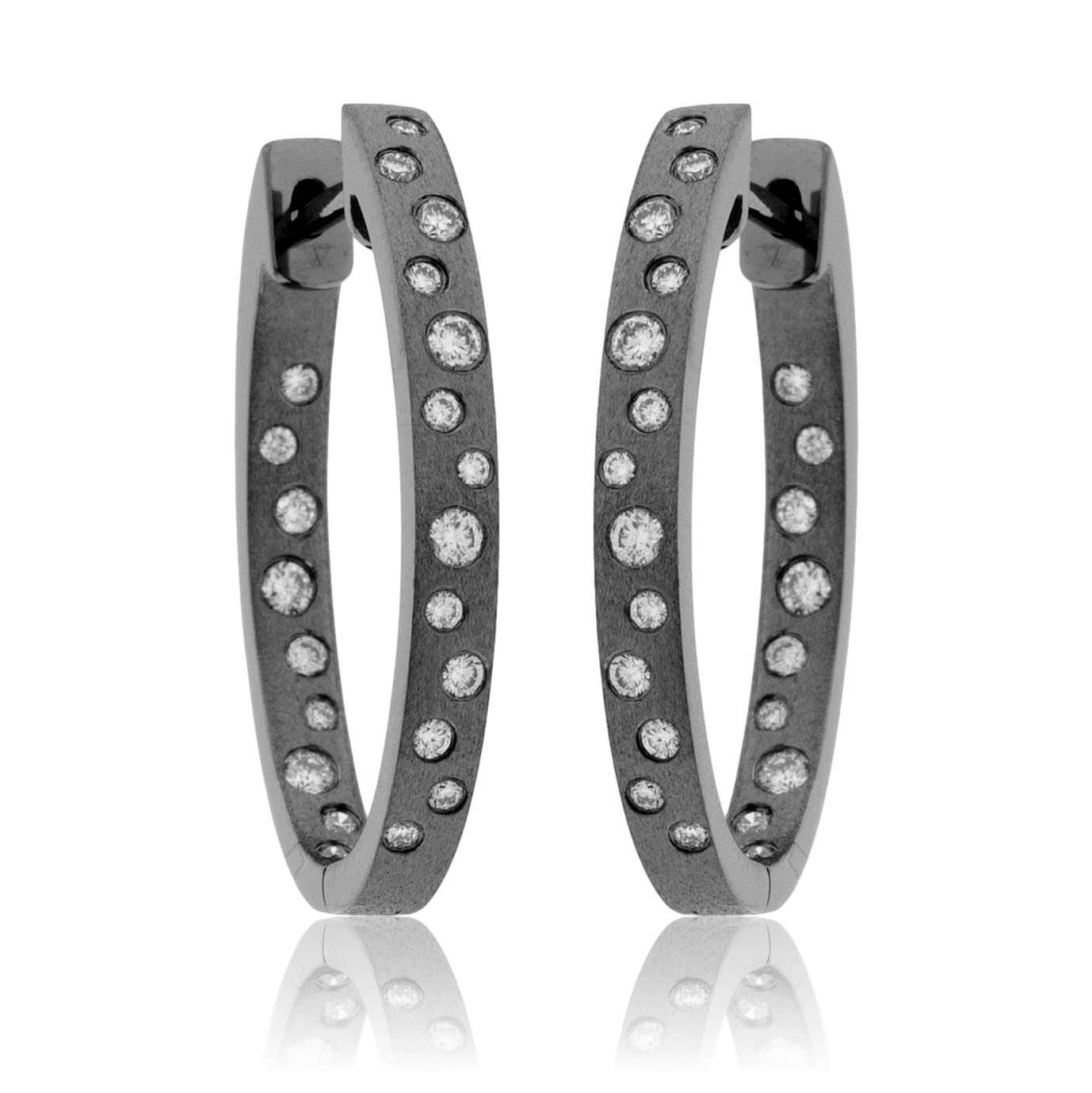 Black Gold Satin Finish Flush Set Diamond Hoop Earrings - Park City Jewelers