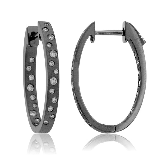 Black Gold Satin Finish Flush Set Diamond Hoop Earrings - Park City Jewelers