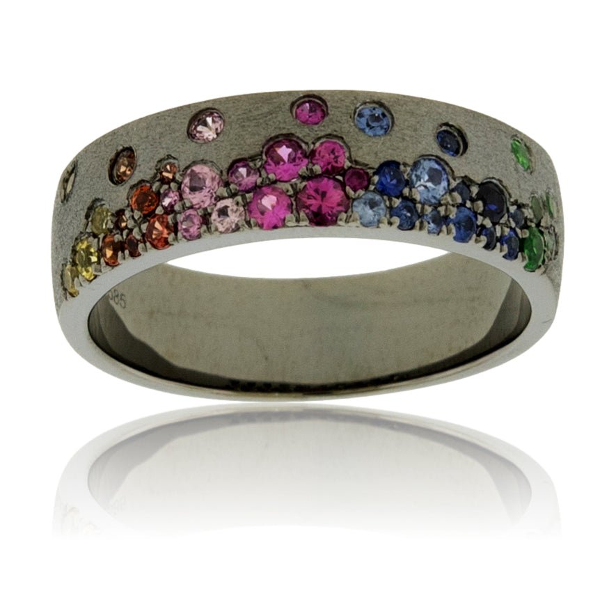 Black Plated Gold Satin Finish Flush Set Sapphire & Tsavorite Ring - Park City Jewelers