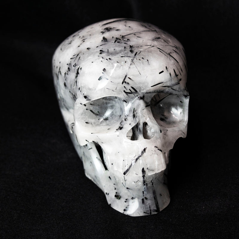 Black Rutilated Quartz 8" Skull Carving - Park City Jewelers
