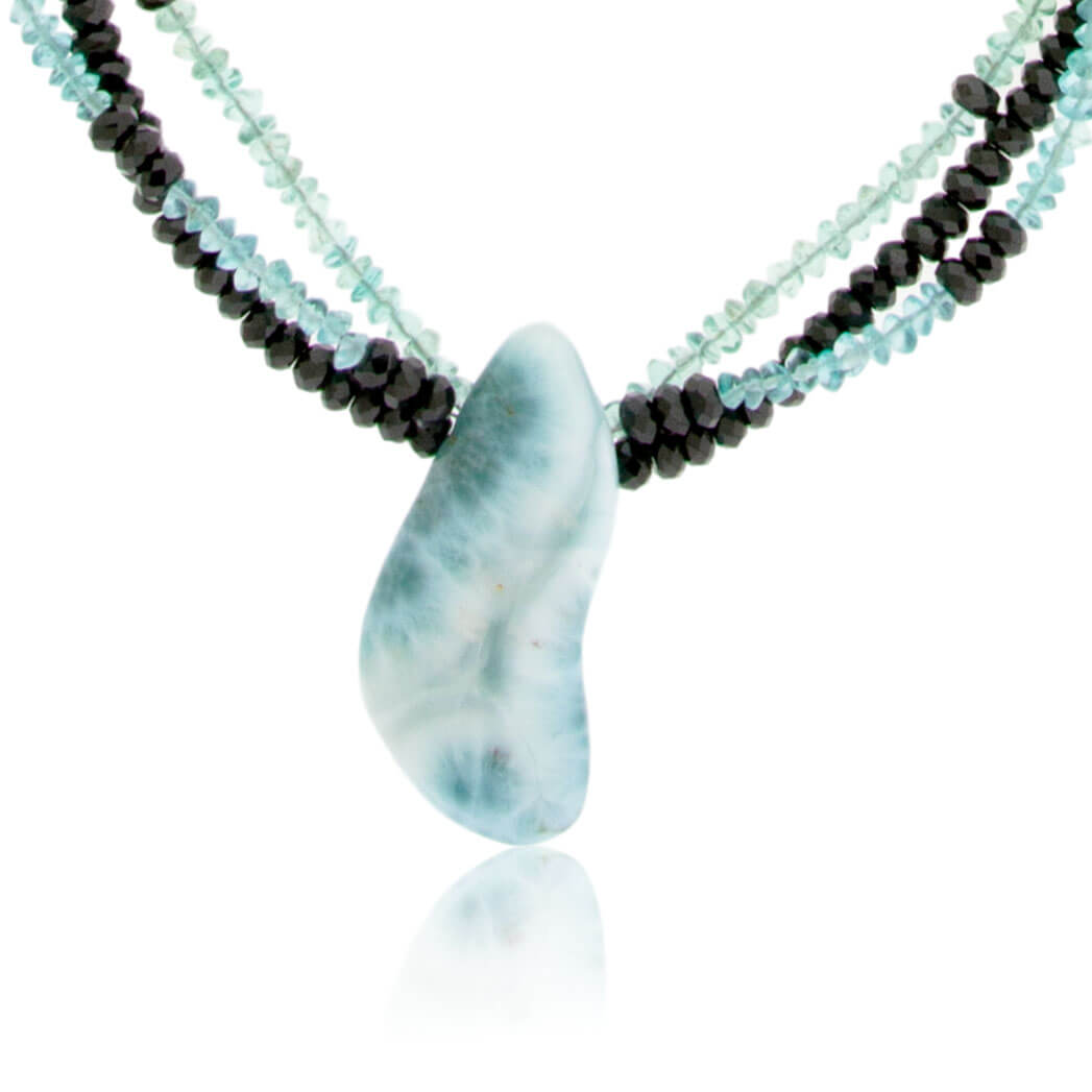 Black Spinel, Apatite & Larimar Beaded Necklace - Park City Jewelers