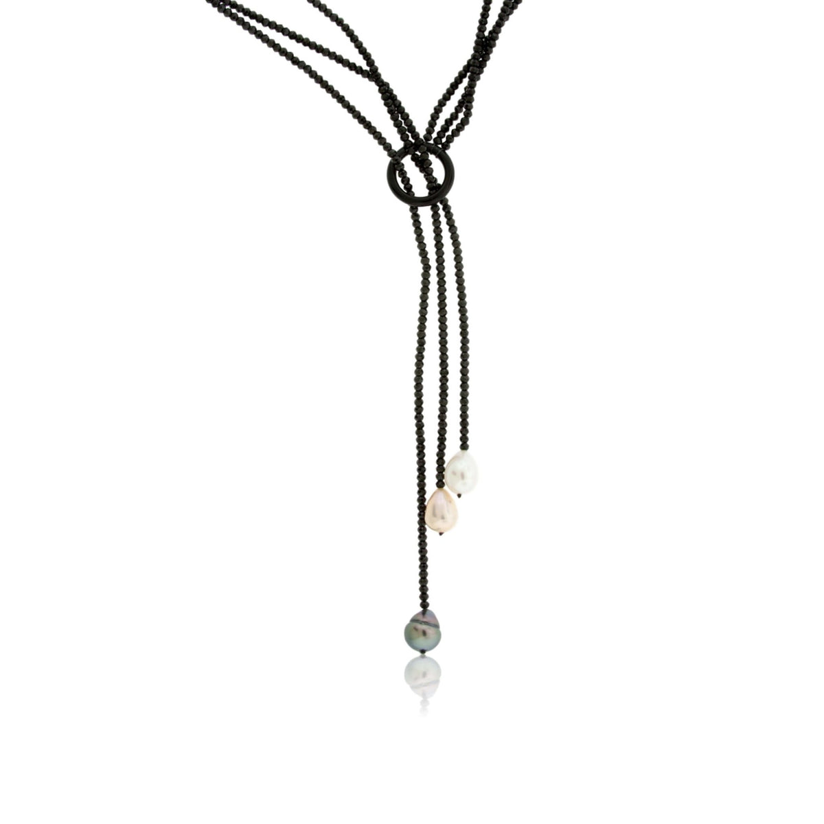 Black Spinel & Freshwater Pearl Lariat Style Necklace - Park City Jewelers