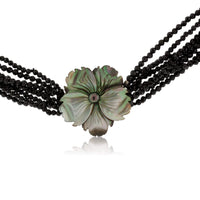 Black Spinel & Mother of Pearl Carved Flower Beaded Necklace - Park City Jewelers