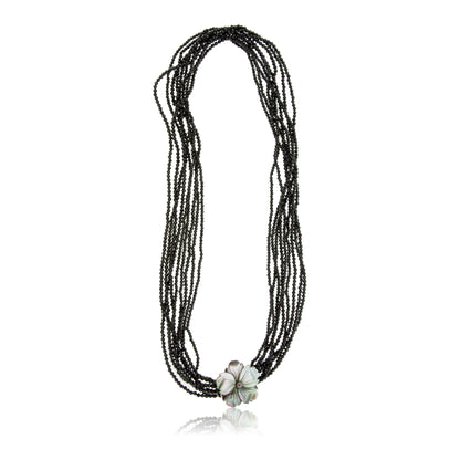Black Spinel & Mother of Pearl Carved Flower Beaded Necklace - Park City Jewelers