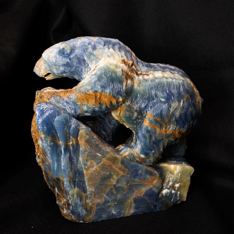 Blue Calcite Bear & Waves Carving - Park City Jewelers
