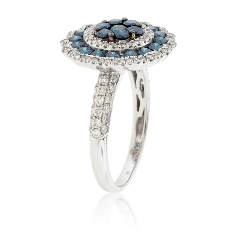 Blue Diamond and Diamond Blooming Halo Style Ring - Park City Jewelers