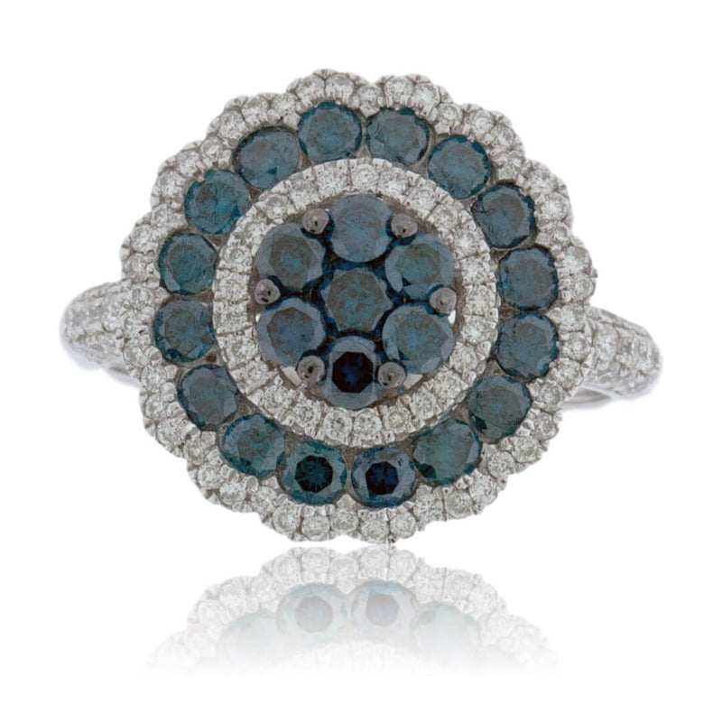 Blue Diamond and Diamond Blooming Halo Style Ring - Park City Jewelers