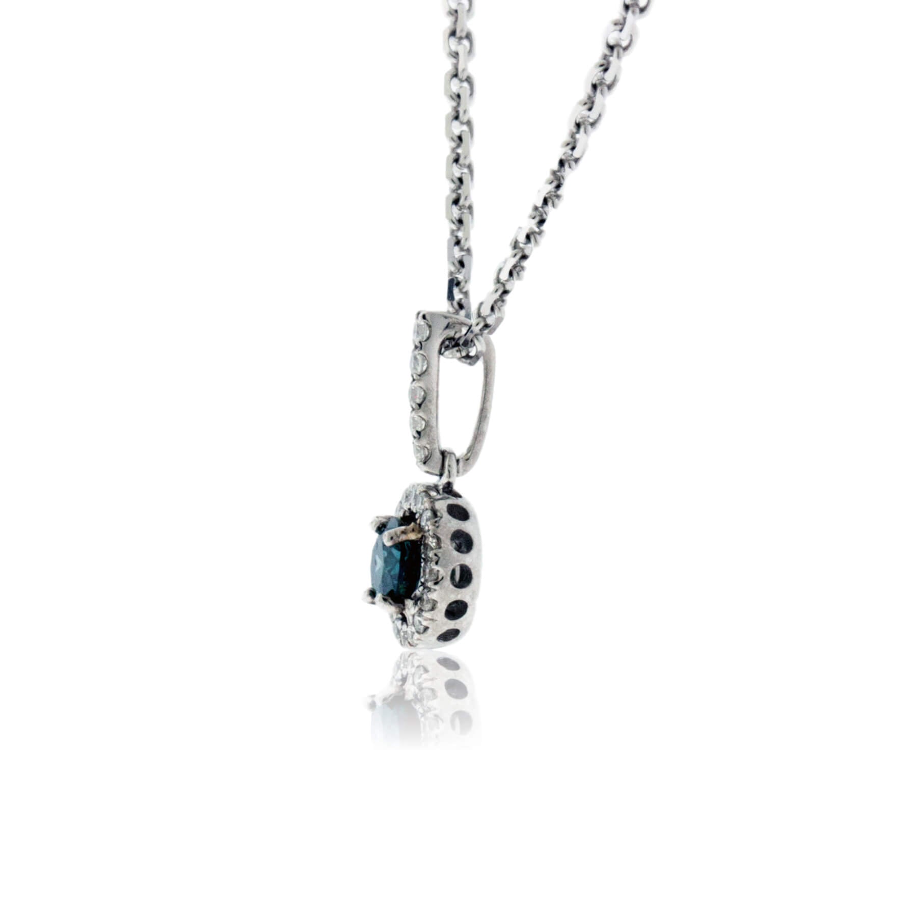 Blue Diamond and Diamond Halo Pendant - Park City Jewelers