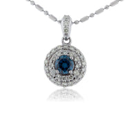 Blue Diamond and Double Diamond Halo Pendant - Park City Jewelers